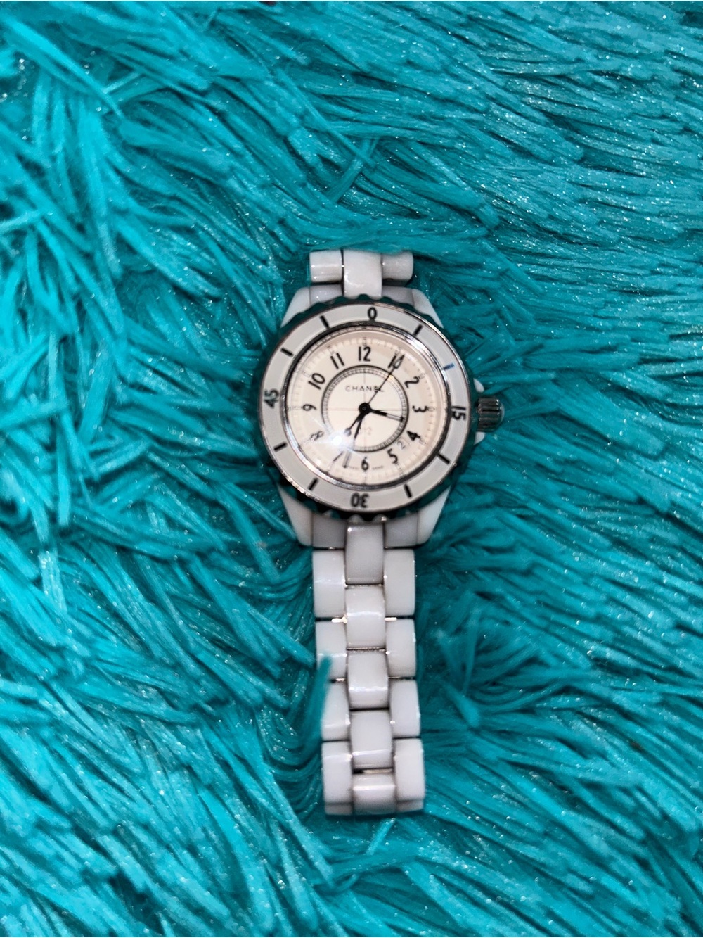 CHANEL J12 White Ceramic Ladies Bracelet Watch with Silver Details